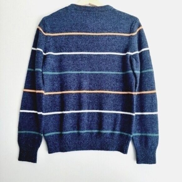 O'HANLON MILLS / Mens Pullover Sweater Navy Blue Stripes Lambswool Blend Sz S - Picture 8 of 13